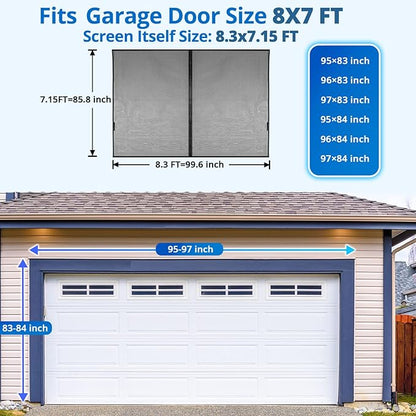 Garage Door Screen for 1 Car 8x7FT, Magnetic Screen Garage with Retractable Fiberglass Mesh and Heavy Duty Weighted Bottom, Easy Assembly & Pass, Hands Free Screen Door w/ 40 Magnets for Garage/Patio