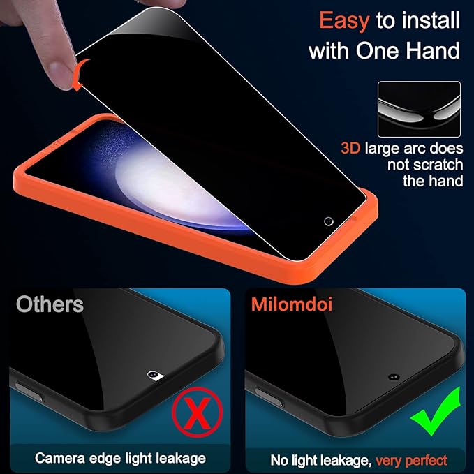 Milomdoi [3+3 Pack] for Samsung Galaxy S23 Plus S23+ Privacy Screen Protector Tempered Glass Accessories 3 Pack Privacy Screen Samsung Galaxy S23 Plus S23+ 3 Pcs Camera Lens protector Case Friendly