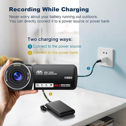4K Camcorder Video Camera UHD 80MP IR Night Vision Vlogging Camera for YouTube,18X Digital Zoom Camcorder 3.0" 270° Rotation IPS HD Screen Video Recorder With 32GB SD Card, Lens Cap and 2 Batteries