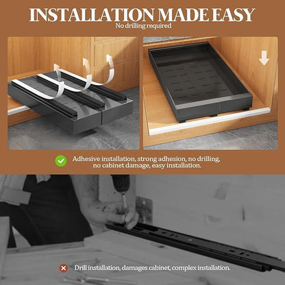 Seinloes 4 Pack Expandable Pull Out Cabinet Organizer 21"Deep With Raising Pad for Framed Cabinets,Upgrade 3 Slide Rails Slide Out Drawers,No Drill Roll Out Shelves,Adjustable Width 9"-14" Black