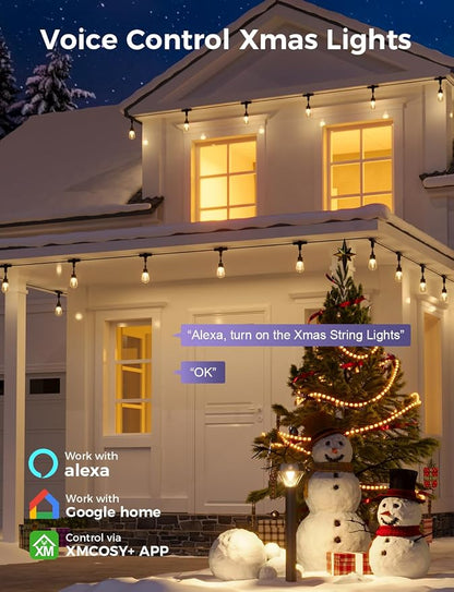 XMCOSY+ Outdoor String Lights, 123FT Smart Dimmable Edison Bulb Patio Light | Smart App & Voice Control LED String Lights, Custom Schedules, Dimming, Warm White Light for Outside, Yard,Porch, Warerproof
