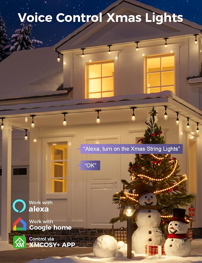 XMCOSY+ Outdoor String Lights,72.5FT Smart Dimmable Edison Bulb Patio Light | Smart App & Voice Control LED String Lights, Custom Schedules, Dimming, Warm White Light for Outside, Yard,Porch, Warerproof