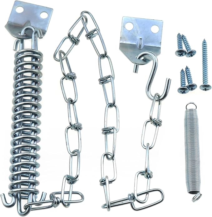 1 Set of Spring Loaded Screen Door Chain Set Silver Windproof Door Chain Heavy Duty Storm Door Hardware Suitable for Wooden Door Aluminium Door Composite Door