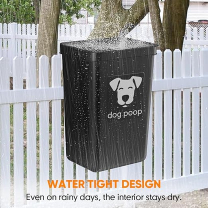 Moryimi Dog Poop Trash Can Outside, 3.1 Gallon Dog Waste Trash Can with Trash Bag Dispenser, Outdoor Dog Poop Trash Can with Lid, Black Hanging Trash Can for Fence, Garbage, Outdoors, Counter Top