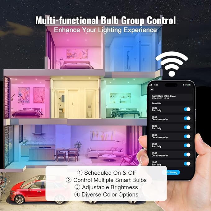Happybuy Smart Light Bulbs, 4-Pack, 9W, 800 Lumens, Multicolor, Smart Control for Vera, Google, Alexa, iOS, Android, RGB