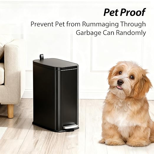 1.6 Gallon Bathroom Trash Can with Lid Soft Close, Small Black Stainless Steel Step Pedal Garbage Can, Removable Inner Bucket, Includes 60 Trash Bags