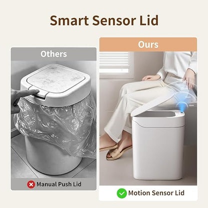 3.5 Gallon Automatic Bathroom Trash Can with Lid, Small Slim Smart Motion Sensor Garbage Bin with Auto Bag Suction & One-Pull Self Sealing, Touchless Waste Basket for Bedroom, Office, Kitchen, Rv