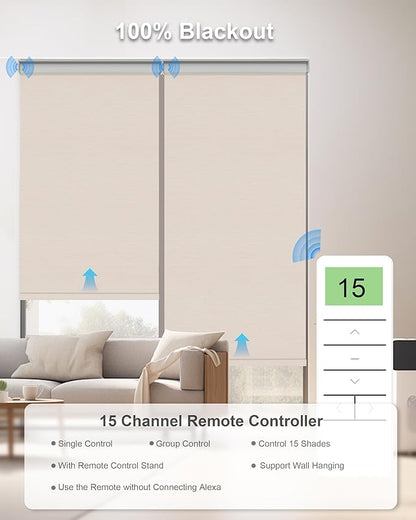 Motorized Blinds with Remote Control, Smart Blackout Automatic Blinds Work with Homekit Alexa Google Home, Rechargeable Electric Window Roller Shades with Valance, Customized Size (Texture Cream)