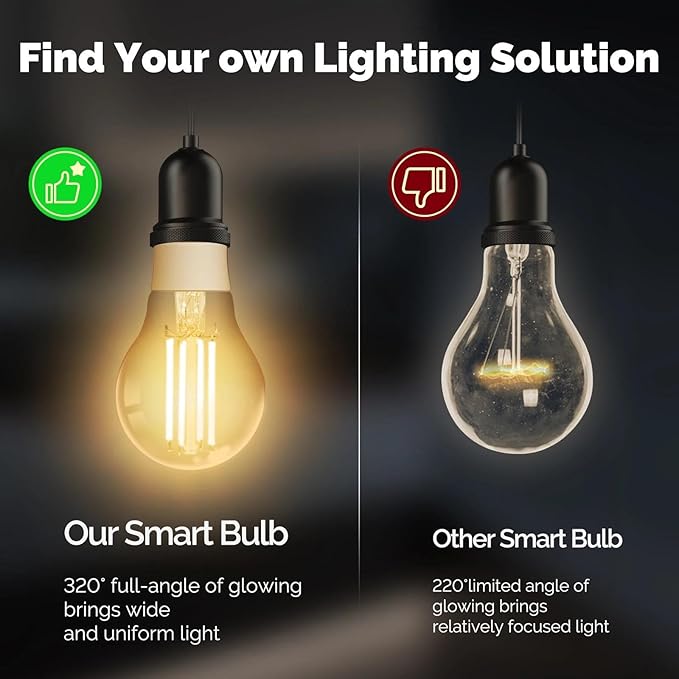 Smart Filament Bulb Light Your House Easily with Scene E27 Energy Saving Customize Light by Time 7W Tuya APP Control,2pcs