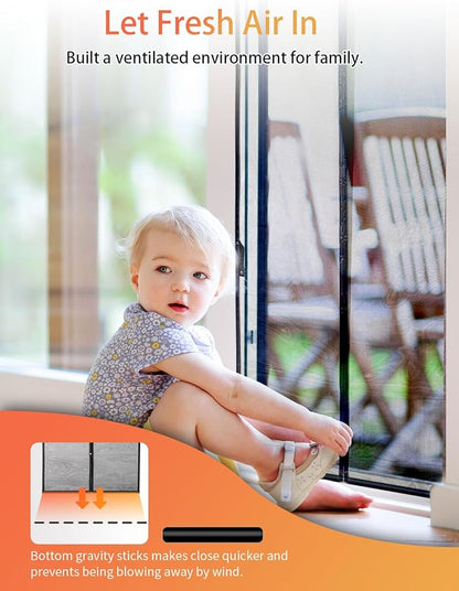FEGO Magnetic Screen Door Fit Door Size:38"x82", Screen Itself Size 40"x83", Enjoy Breeze, Hands Free Entry, Reinforced Fiberglass Mesh Anti-Tearing, Pet & Kid Friendly, Strong Magnets for Patio/Front
