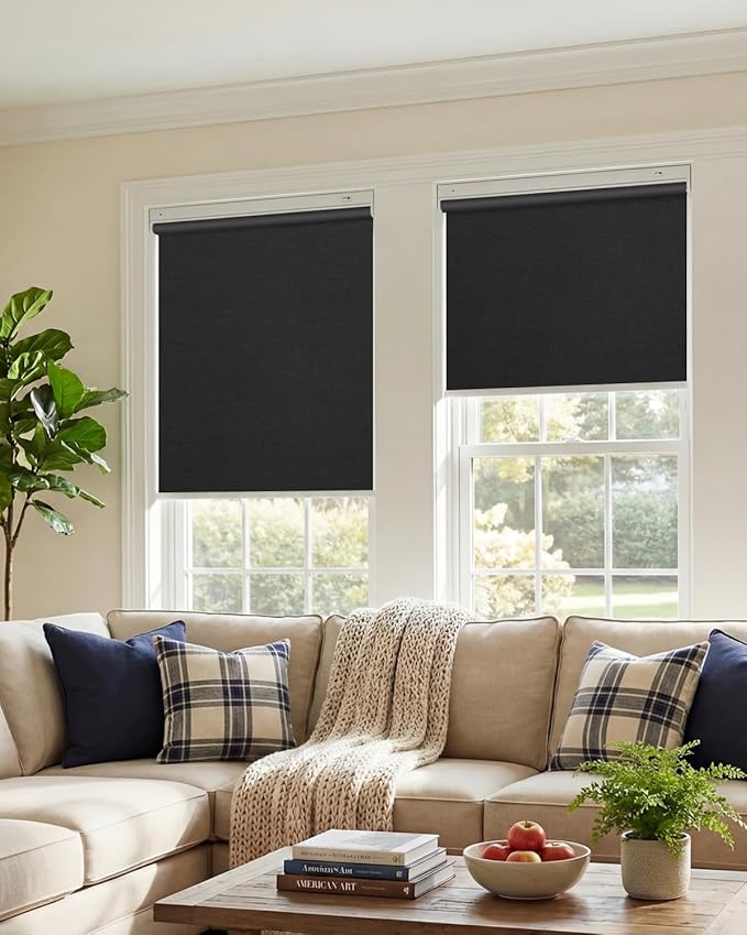 No-Drill Motorized Blinds with Remote Control, Rechargeable Smart Blackout Electric Shades for Windows, Electric Automatic Wireless Cordless Operation (Black,36" W*72" H)