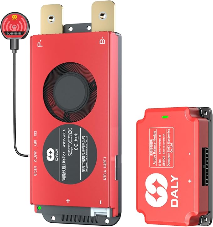 DALY BMS 12V 4S 200A Balance - Smart Bluetooth BMS with 5A Active Cell Balancing for 12V LiFePO4 Battery Pack RV Campers Boating Overlanding Home Energy