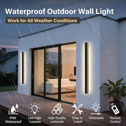 Modern Outdoor Wall Light, 47.3Inch 3000K-6000K Black LED Dimmable IP65 Waterproof with Remote Outdoor Linear Wall Sconces Exterior Lighting Fixture Porch Wall Light for House, Front Door