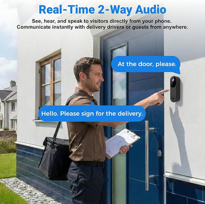 Wireless Doorbell Camera, Smart Door Camera Wireless with Live View Video, Night Vision, Two-Way Audio, Battery Powered, 2.4GHz WiFi Only