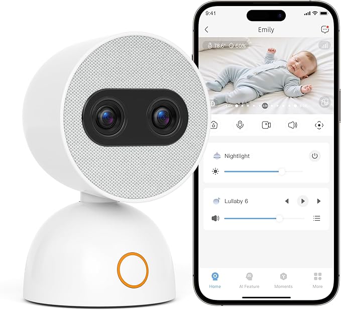 Simsky Smart Baby Monitor with 2×4MP Camera, 6X Optical Quality Zoom, 32GB Local Storage, AI Tracking, Intelligence Detection, Pan-Tilt-Zoom, Add-on Camera Monitor