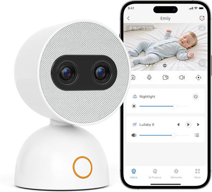 Simsky Smart Baby Monitor with 2×4MP Camera, 6X Optical Quality Zoom, 32GB Local Storage, AI Tracking, Intelligence Detection, Pan-Tilt-Zoom, Add-on Camera Monitor