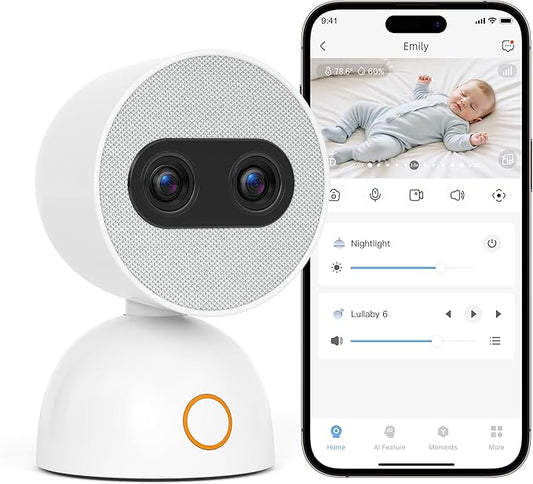 Simsky Smart Baby Monitor with 2×4MP Camera, 6X Optical Quality Zoom, 32GB Local Storage, AI Tracking, Intelligence Detection, Pan-Tilt-Zoom, Add-on Camera Monitor