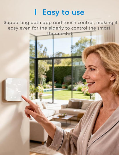 meross Smart Thermostat for Home, WiFi Thermostat Works with Matter, Alexa, Apple Home, Google Assistant, App & Voice Control, 7x24h Scheduling, Energy Saving, C-Wire Required