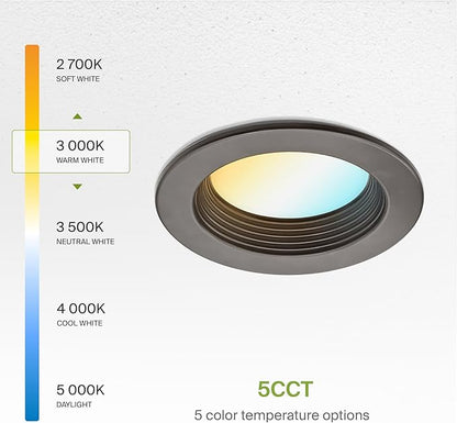 ASD 6 Pack Bronze 4 Inch Retrofit LED Recessed Light - 10W 2700K-5000K 849LM Retrofit LED Recessed Lighting 4 Inch, Dimmable Bronze Recessed Lights, Wet Rated Baffle Trim Can Lights, ETL, Energy Star