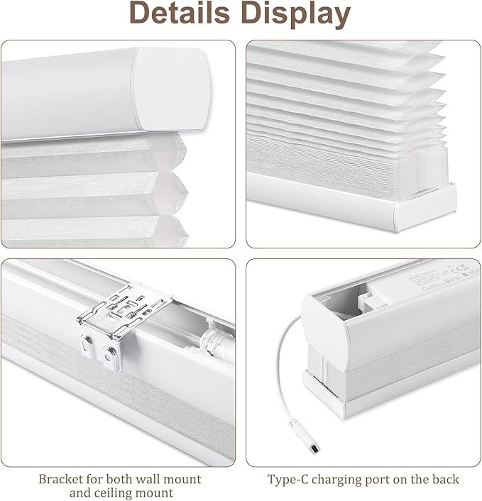 Godark Motorized Light Filtering Cellular Shades Compatible with Alexa/Google Home Electric Blinds Smart Honeycomb Shades for Windows Automatic Blinds with Remote Custom Size-White