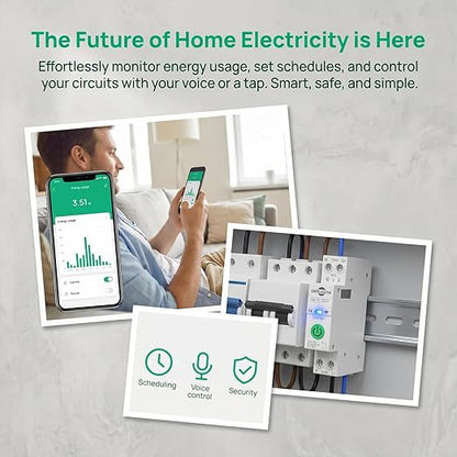 WiFi Smart Switch, 1-63A Adjustable WiFi Circuit Breaker, Smart Life/Tuya APP Remote Control Monitor Voltage Power Energy Usage, Compatible with Alexa Google Home, DIN Rail Mountable