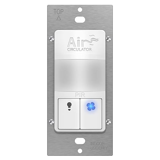 TOPGREENER Dual Load Air Circulator Switch, Infrared PIR Motion Sensor Timer for Bathroom Exhaust Fan & Light Combo, Neutral Wire Required Auto Hourly Fresh Air Switch, TDTOS5-W, White