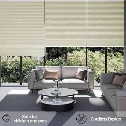 Cellular Shades Blackout Honeycomb Blinds for Indoor Windows, Cordless Cellular Shades 1.5 inch Cell Pleated for Bedroom Home Office, Custom Size, Blackout Light Beige
