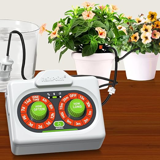 RAINPOINT Beginner-Friendly Automatic Plant Waterer Indoor for Pot Plant Adjustable Water Output,Battery Powered Outdoor IP54 Waterproof Easy-Setup Drip Irrigation System Device Kit Water 10-15 Plants