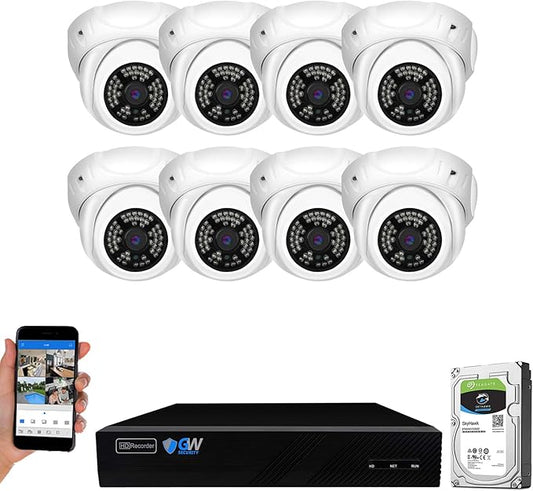 GW Security 8 Channel 4K NVR 5MP H.265 IP Surveillance Security Camera System with 8-Piece Super HD 1920P Weatherproof Video & Audio PoE Security Dome Cameras, AI Human Detection