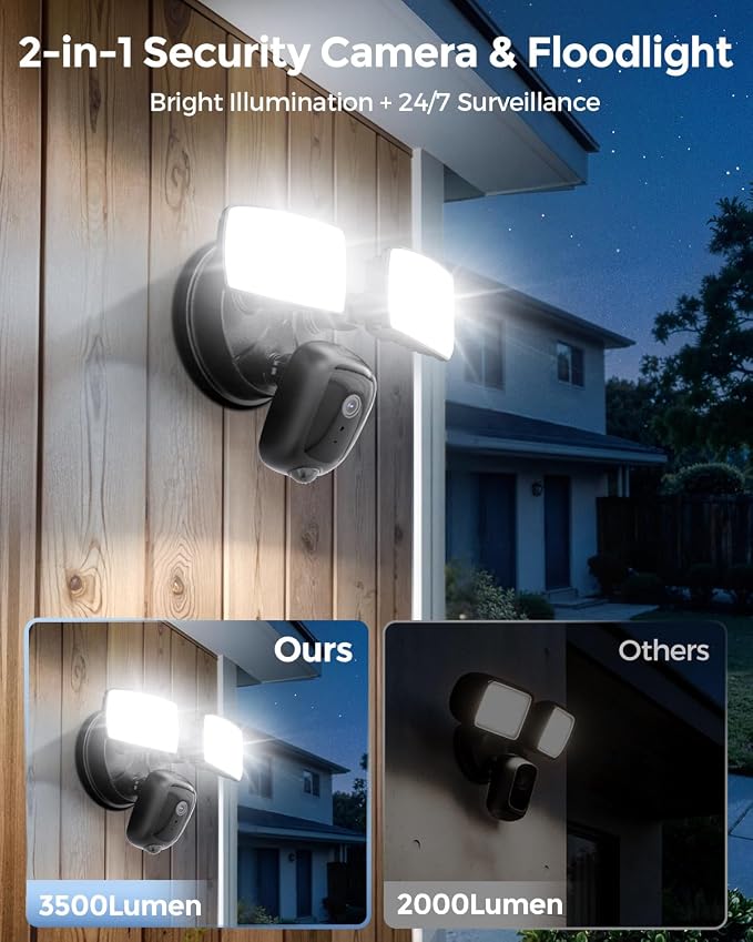 Onforu 2K Hardwired Floodlight Camera, 3500LM Motion Activated Outdoor Security Camera, 5G/2.4G WiFi Color Night Vision | 2-Way Audio | Siren | 24/7 Recording | Compatible with Alexa Brown