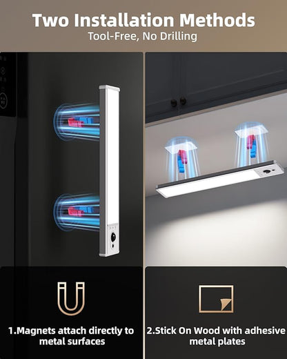 EZVALO 3-Pack Under Cabinet Lighting, 2400mAh Motion Sensor Light, LED Closet Lights Wireless, 6500K Dimmable, Timer, Magnetic, with Remote Control for Kitchen, Closet, Stair