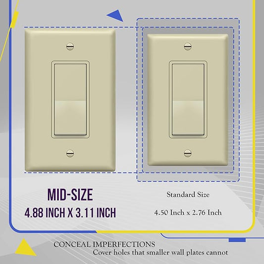 ENERLITES Decorator Light Switch or Receptacle Outlet Wall Plate, Gloss Finish, Midway Size 1-Gang 4.88" x 3.11", Polycarbonate Thermoplastic, UL Listed, 8831M-I, Ivory