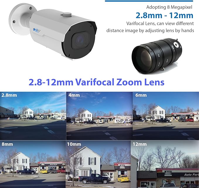 GW Security 16 Channel NVR 4K 8MP PoE 2.8-12mm Varifocal Zoom Security Camera System with 16 x 4K 8MP IP Microphone Waterproof Smart AI Bullet Camera, Face Recognition/Human/Vehicle Detection