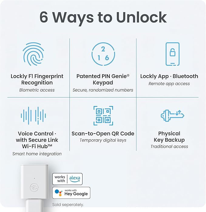 Lockly Secure Plus, Keyless Entry Door Lock, Smart Locks for Front Door, Smart Lock Deadbolt, PIN Genie® Keypad, 3D Biometric Fingerprint Sensor, Auto Lock Smart Door Lock
