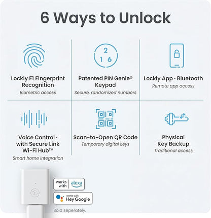 Lockly Secure Plus, Keyless Entry Door Lock, Smart Locks for Front Door, Smart Lock Deadbolt, PIN Genie® Keypad, 3D Biometric Fingerprint Sensor, Auto Lock Smart Door Lock