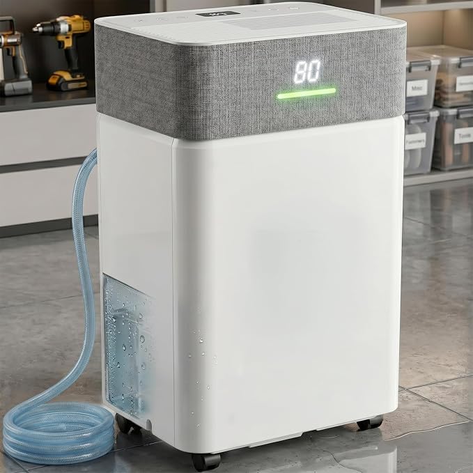 Uthfy 5000Sq.Ft Dehumidifier for Basement with Drain Hose,Large Quiet Smart Compressor Dehumidifiers for Home/Bedroom/Bathroom,Reusable Filter,Dual-Screen,Child Lock,Intelligent Humidistat,24H Timer