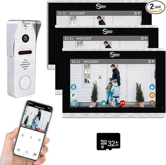 Wired Video Doorbell Intercom with 1080P Video Entry Doorphone Door Camera,10 Inch Touch Monitor,TUYA Wireless Smart Home Video Intercom Door Phone Kits for Villa Apartment (1 Bell +3 Monitor)