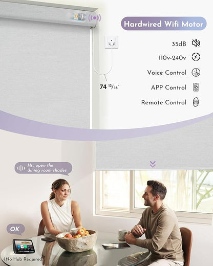 Graywind Motorized Shades 100% Blackout Work with Alexa Google WiFi Hardwired Smart Roller Shade Remote Control Automated Window Blinds with Valance, Customized Size (Pure White)