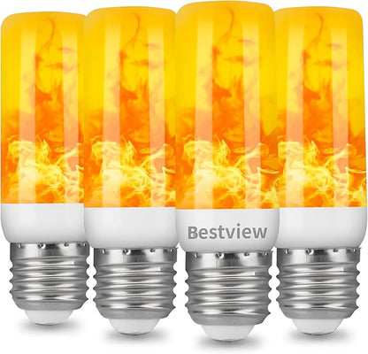 Bestview LED Flame Effect Light Bulbs,4 Modes Smart E26/E27 Base Flickering Fire Light Bulb with for Halloween, Christmas, Party, Porch, Indoor&Outdoor Home Decoration Lighting -Yellow 4 Pack