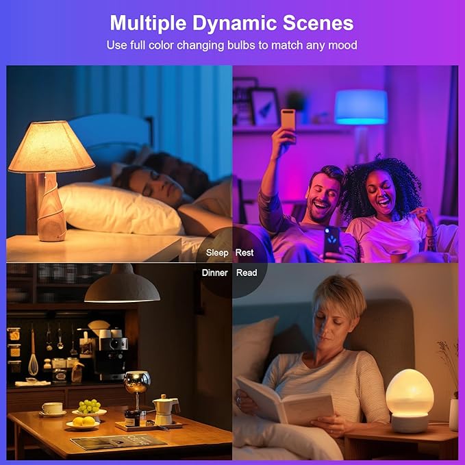 FRIDEKO HOME LED Smart Light Bulbs - Wi-Fi & Bluetooth Light Bulbs, Color Changing Light Bulb Compatible with Alexa and Google Assistant, A19 E26 RGBTW Light Bulb, 800LM (8 Pack)