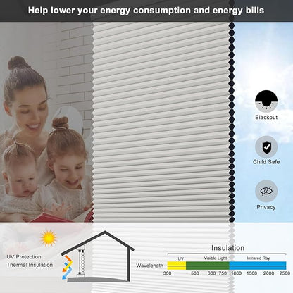 Changshade Custom Cellular Shades Blackout Blinds Cordless for Indoor Windows, Room Darkening Light Blocking Black Out Honeycomb Blinds for Living Room, Bedroom, Bathroom, Grey