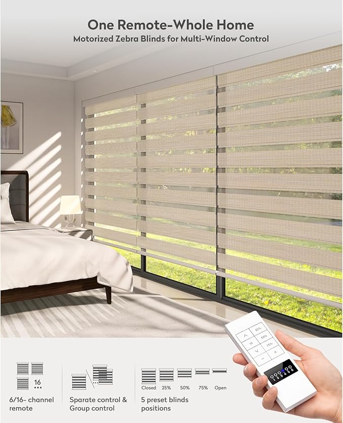ACMEART Motorized Zebra Blinds,Smart APP & Remote Control Light Filtering Zebra Shades,Compatible with Alexa,Custom Size Electric Window Blinds for Home Office (Light Beige)