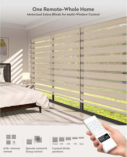ACMEART Motorized Zebra Blinds,Smart APP & Remote Control Light Filtering Zebra Shades,Compatible with Alexa,Custom Size Electric Window Blinds for Home Office (Light Beige)