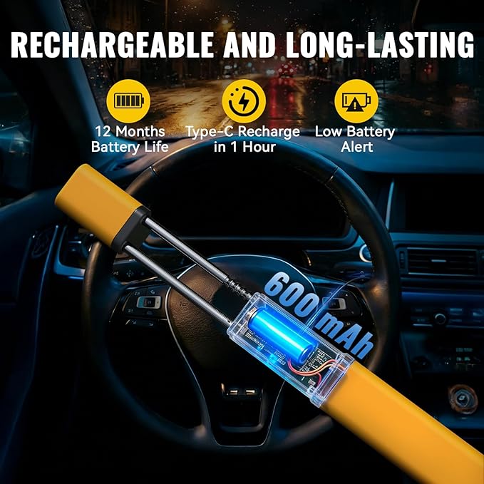 Smart Steering Wheel Lock with Alarm, Heavy-duty Car Anti-theft Device with Multiple Keyless Unlocking Way (Password + IC Card + Backup Keys), Fits 8.9–16" Truck Van SUV Car Wheels,Bright Yellow