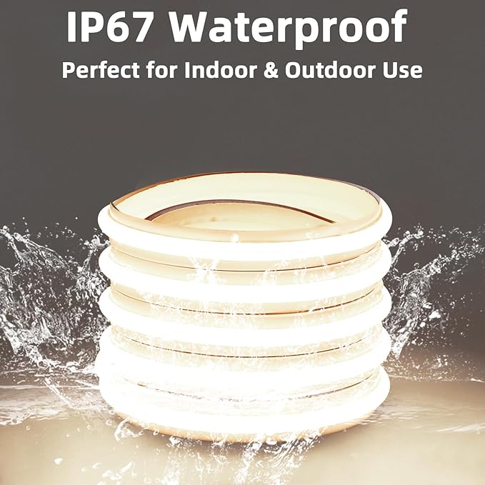 Outdoor LED Strip Lights 16.4 Foot Adhesive Tape Lights IP67 Waterproof Rope Light AC 110V 120V 5 Meters Hardwired Lighting Cold White 6000K 240LEDs/m for Under Kitchen Bedroom Decor