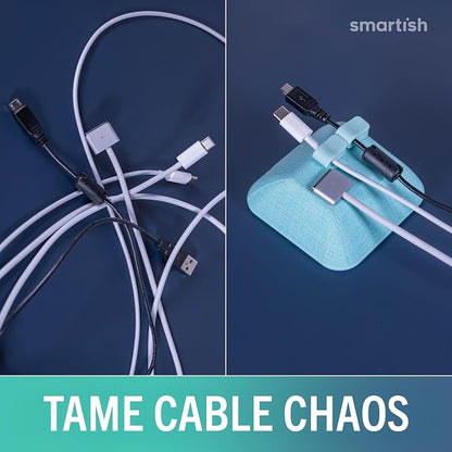 Smartish® Magnetic Cord Holder - Cable Wrangler Organizer with Magnet Clips for Charger Management on Desktop, Nightstand, or Side Table for All Cables, USB-C, Lightning Cables - Teal Me More | Holds 5 Cords, 2 Cable Clips, Weighted Base, Charger Keepe...