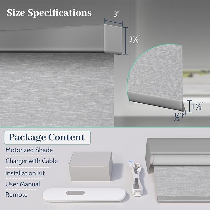Motorized Blinds with Remote, Blackout Rechargeable Automatic Roller Shades, Cordless Smart Blinds Compatible with Alexa via Hub, Custom Blinds for Indoor Windows, Summer-Haze Gray