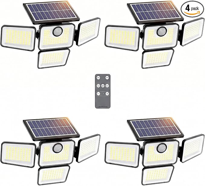 6000LM Solar Flood Lights Outdoor with Motion Sensor, 4 Heads