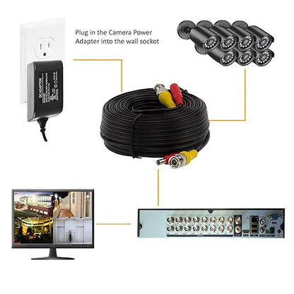 100ft Pre-Made All-in-One BNC Video and Power Cable with Connector for Surveillance CCTV Security Camera Video System - Black