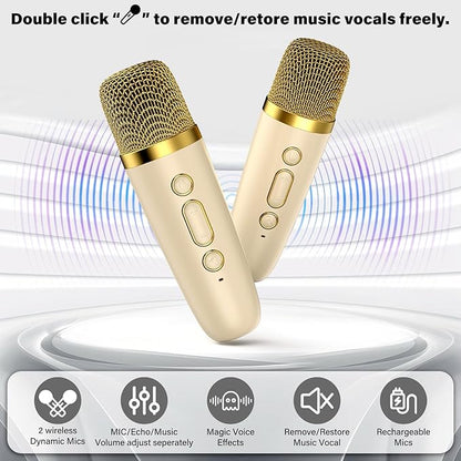 HWWR Mini Karaoke Machine for Kids, Mini Bluetooth Speaker with 2 Wireless Microphones for Kids Singing Home Party, 2025 Popular Birthday Gifts Toys for Girls Boys Age 3-12+